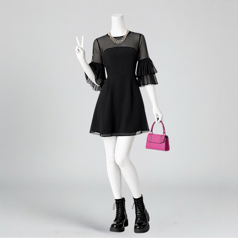 LuLu’s Keepsake Horizons Black Flounce Sleeve Mini Dress
